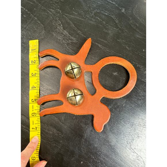 vtg Golden Retriever leather cut out- brown- jingle bells door handle- add bows - Picture 4 of 4